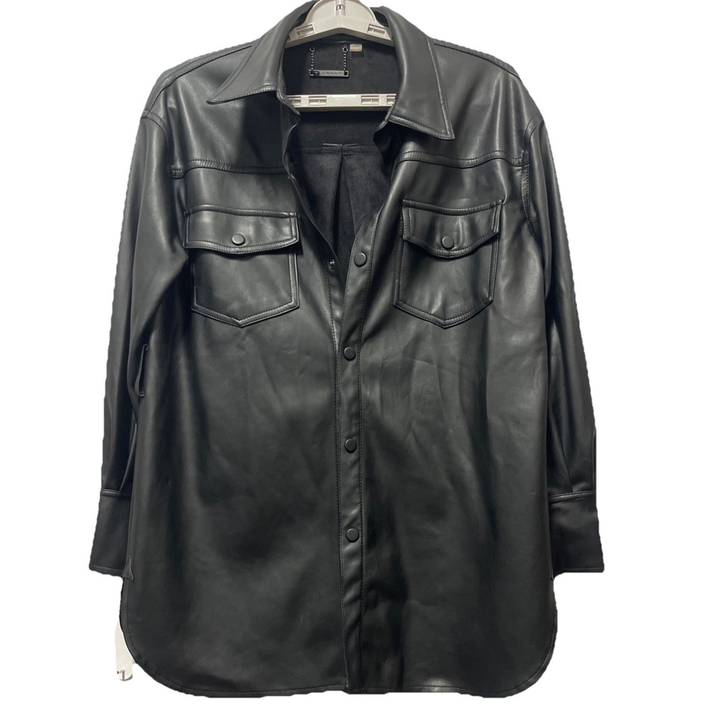 T Tahari Women's Vegan Faux Leather Jacket Medium Black Long Sleeve